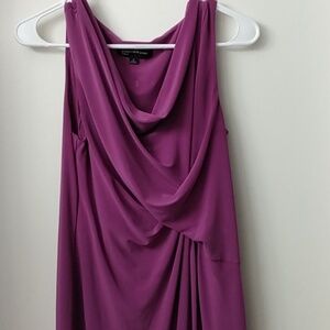 Eggplant colored cowl neck gathered waist sheath dress, size 8, JNY